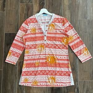 J Mclaughlin Biscayne Tunic Top Catalina Cloth Coral Sun Medium Orange